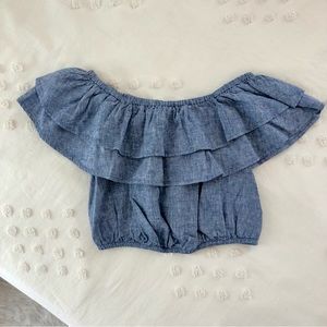 Express Off The Shoulder Ruffle Crop Top